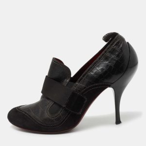 Roberto Cavalli Black Croc Embossed Leather and Suede Ankle Length Booties Size 37, Boots - Luxury Closet catalog