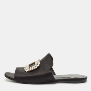Roger Vivier Black Satin Crystals Embellished Flat Slides Size 38.5, Flats - Luxury Closet catalog