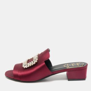 Roger Vivier Burgundy Satin Crystal Embellished Slide Sandals Size 38, Sandals - Luxury Closet catalog