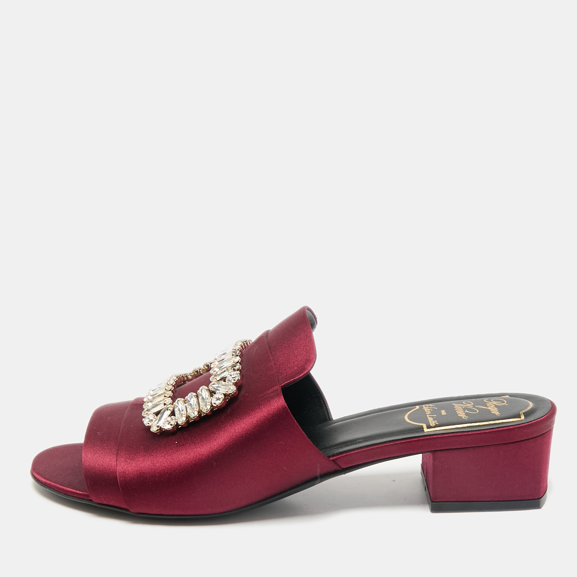 Roger Vivier Burgundy Satin Crystal Embellished Slide Sandals Size 38, Sandals - Luxury Closet catalog
