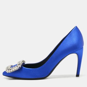 Roger Vivier Blue Satin Trompette Crystals Pumps Size 35.5, Pumps - Luxury Closet catalog