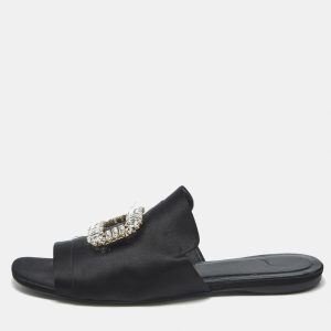Roger Vivier Black Satin Crystal Embellished Slide Sandals Size 41, Sandals - Luxury Closet catalog