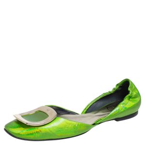 Roger Vivier Metallic Green Leather Flats Size 35.5, Flats - Luxury Closet catalog