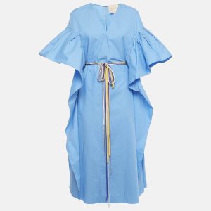 Roksanda Blue Poplin Ruffled Midi Dress M, Dresses - Luxury Closet catalog