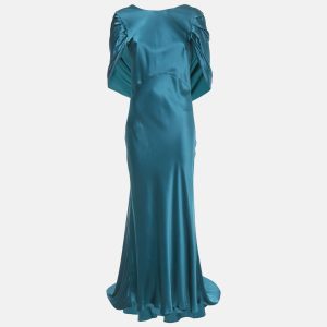 Roksanda Teal Blue Satin Draped Detail Gown M, Dresses - Luxury Closet catalog