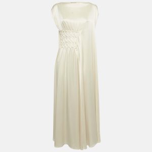 Roksanda Cream Satin Gathered Kleo Long Dress S, Dresses - Luxury Closet catalog