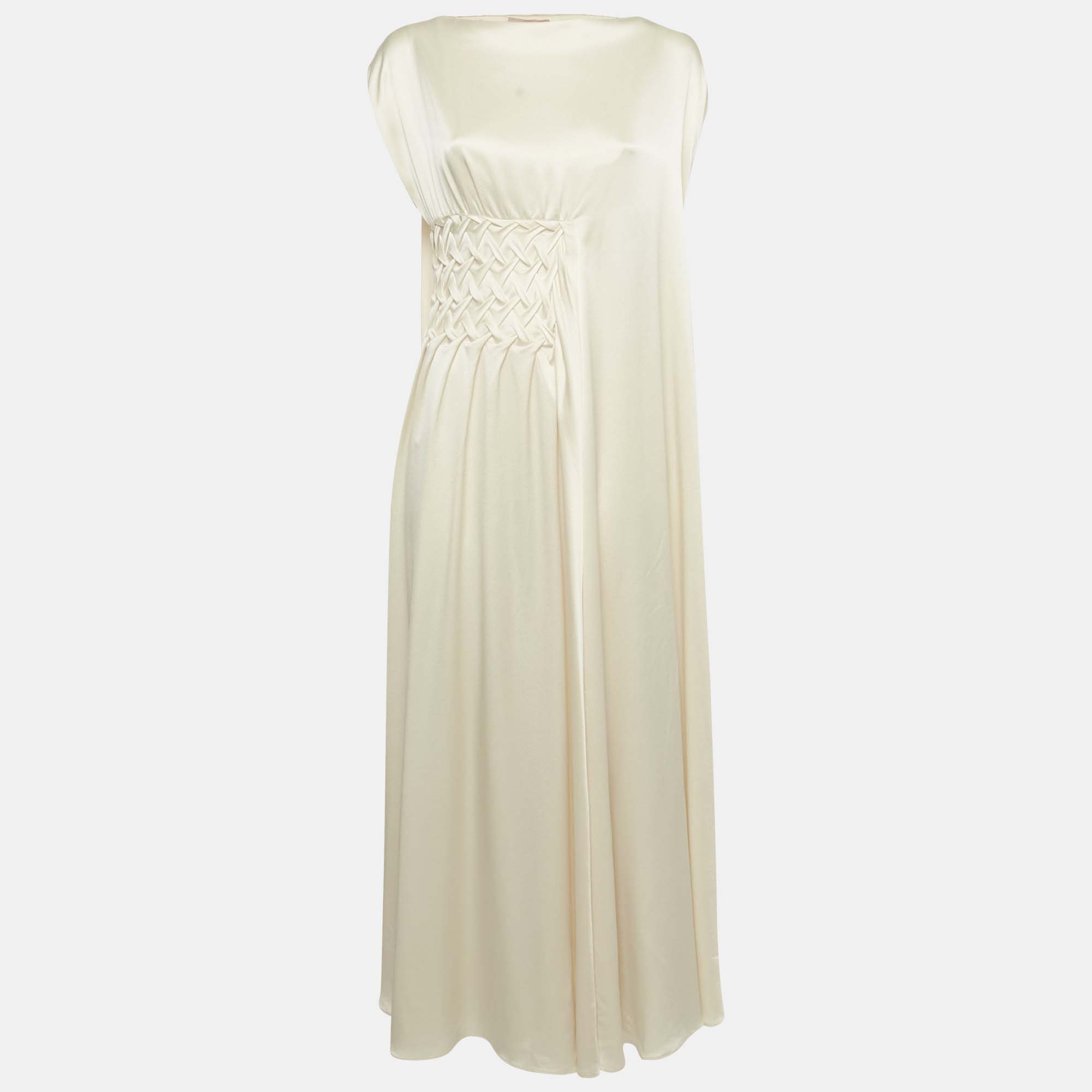 Roksanda Cream Satin Gathered Kleo Long Dress S, Dresses - Luxury Closet catalog
