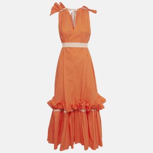 Roksanda Orange Poplin Gathered Flounce Maxi Dress S, Dresses - Luxury Closet catalog