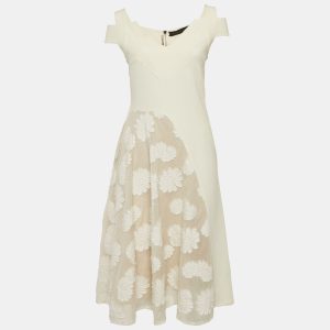 Roland Mouret Off White Cotton & Crepe Stretch Floral Applique Midi Dress M, Dresses - Luxury Closet catalog