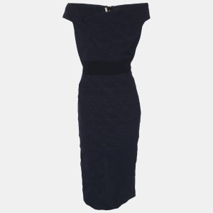 Roland Mouret Navy Blue Jacquard Off-Shoulder Bodycon Dress L, Dresses - Luxury Closet catalog
