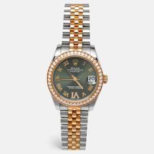 Rolex Olive Green 18K Yellow Gold Stainless Steel Diamond Datejust 178383 Women's Wristwatch 31 mm, Watches - Luxury Closet catalog