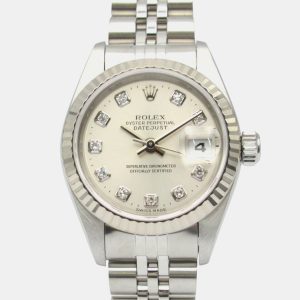 Rolex Silver Diamond 18k White Gold Stainless Steel Datejust 79174 Automatic Women's Wristwatch 26 mm, Watches - Luxury Closet catalog