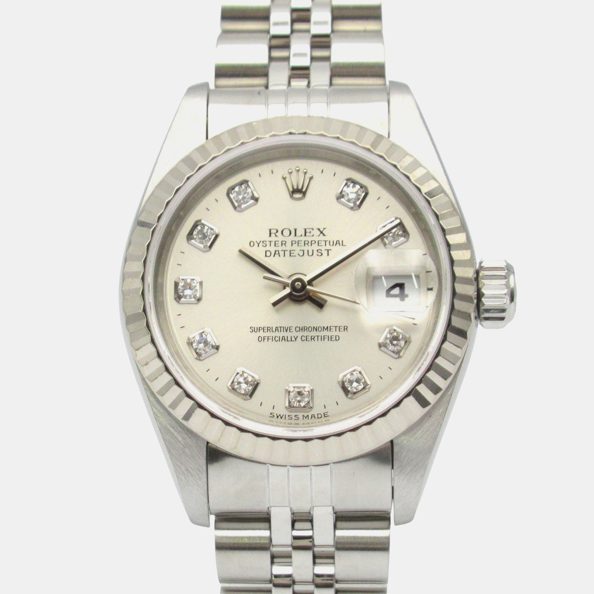 Rolex Silver Diamond 18k White Gold Stainless Steel Datejust 79174 Automatic Women's Wristwatch 26 mm, Watches - Luxury Closet catalog
