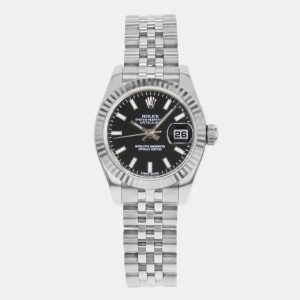 Rolex Black 18k White Gold Stainless Steel Datejust 179174 Automatic Women's Wristwatch 26 mm, Watches - Luxury Closet catalog