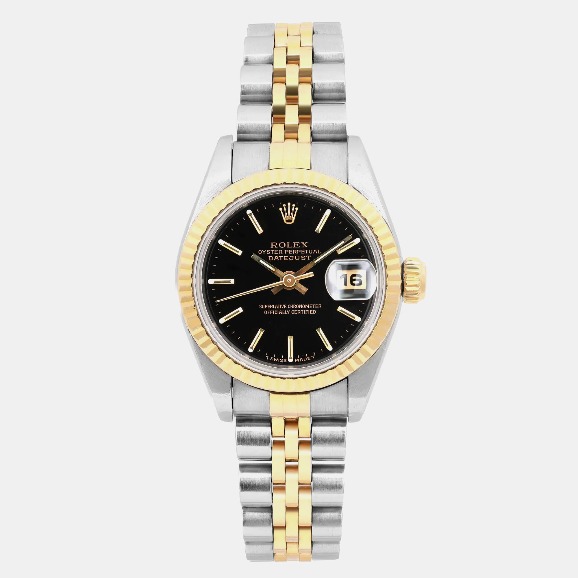 Rolex Black 18k Yellow Gold Stainless Steel Datejust 69173 Automatic Women's Wristwatch 26 mm, Watches - Luxury Closet catalog
