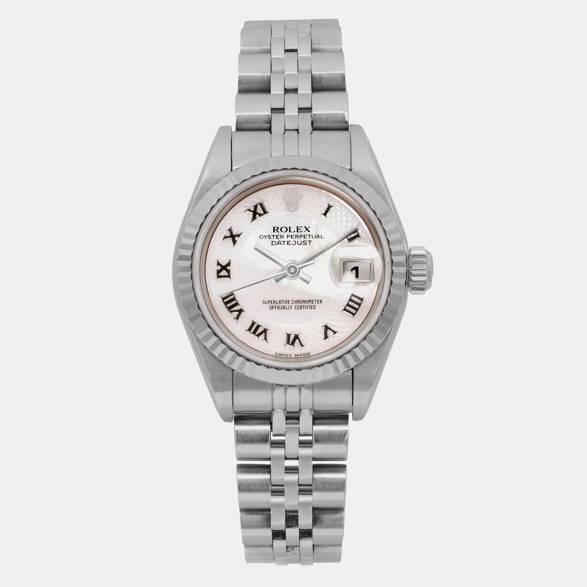 Rolex MOP 18K White Gold Stainless Steel Datejust 79174 Automatic Women's Wristwatch 26 mm, Watches - Luxury Closet catalog