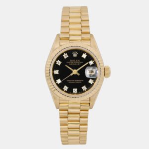 Rolex Black 18k Yellow Gold Diamond Datejust 69178 Automatic Women's Wristwatch 26 mm, Watches - Luxury Closet catalog