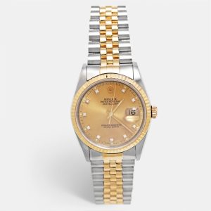 Rolex Champagne Diamond 18K Yellow Gold Stainless Steel Datejust 16233 Unisex Wristwatch 36 mm, Watches - Luxury Closet catalog