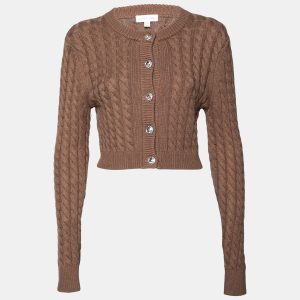Ronny Kobo Brown Cable Knit Wool Cropped Cardigan M, Sweaters & Cardigans - Luxury Closet catalog