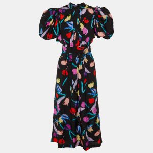 ROTATE Birger Christensen Black Floral Print Viscose Noon Midi Dress M, Dresses - Luxury Closet catalog
