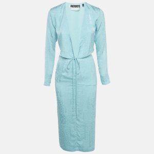 ROTATE BIRGER CHRISTENSEN Blue Textured Jacquard Wrap Top and Skirt Set S, Suits - Luxury Closet catalog
