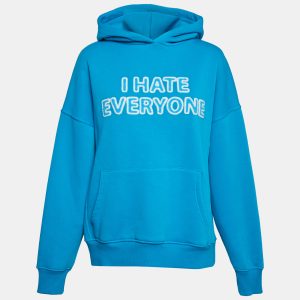 Rumor Blue "I Hate Everyone" Intarsia Cotton Knit Hoodie S, Sweaters & Cardigans - Luxury Closet catalog