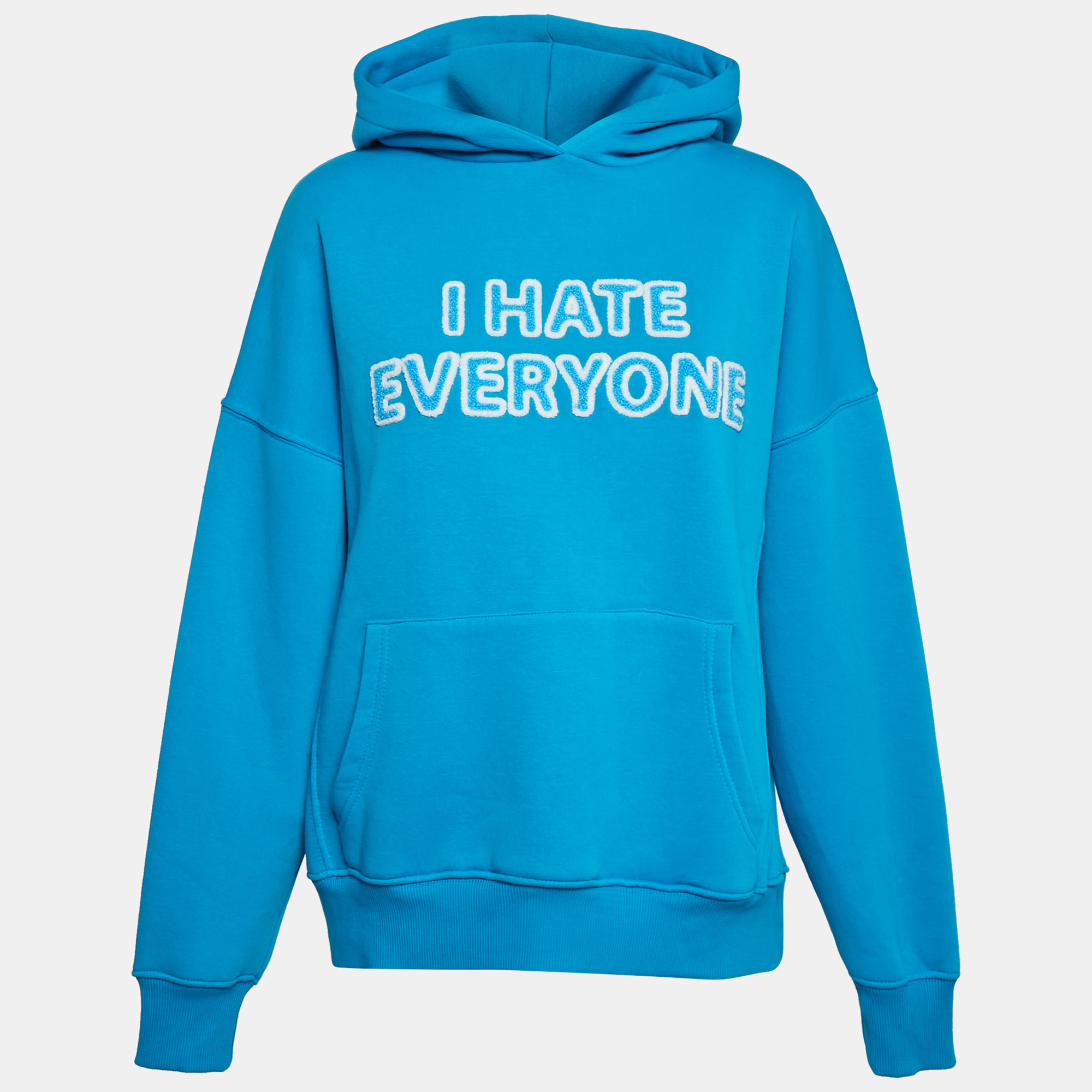 Rumor Blue "I Hate Everyone" Intarsia Cotton Knit Hoodie S, Sweaters & Cardigans - Luxury Closet catalog