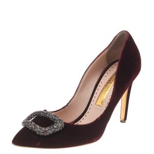 Rupert Sanderson Deep Red Velvet Crystal Embellished Pointed Toe Pumps Size 39, Pumps - Luxury Closet catalog