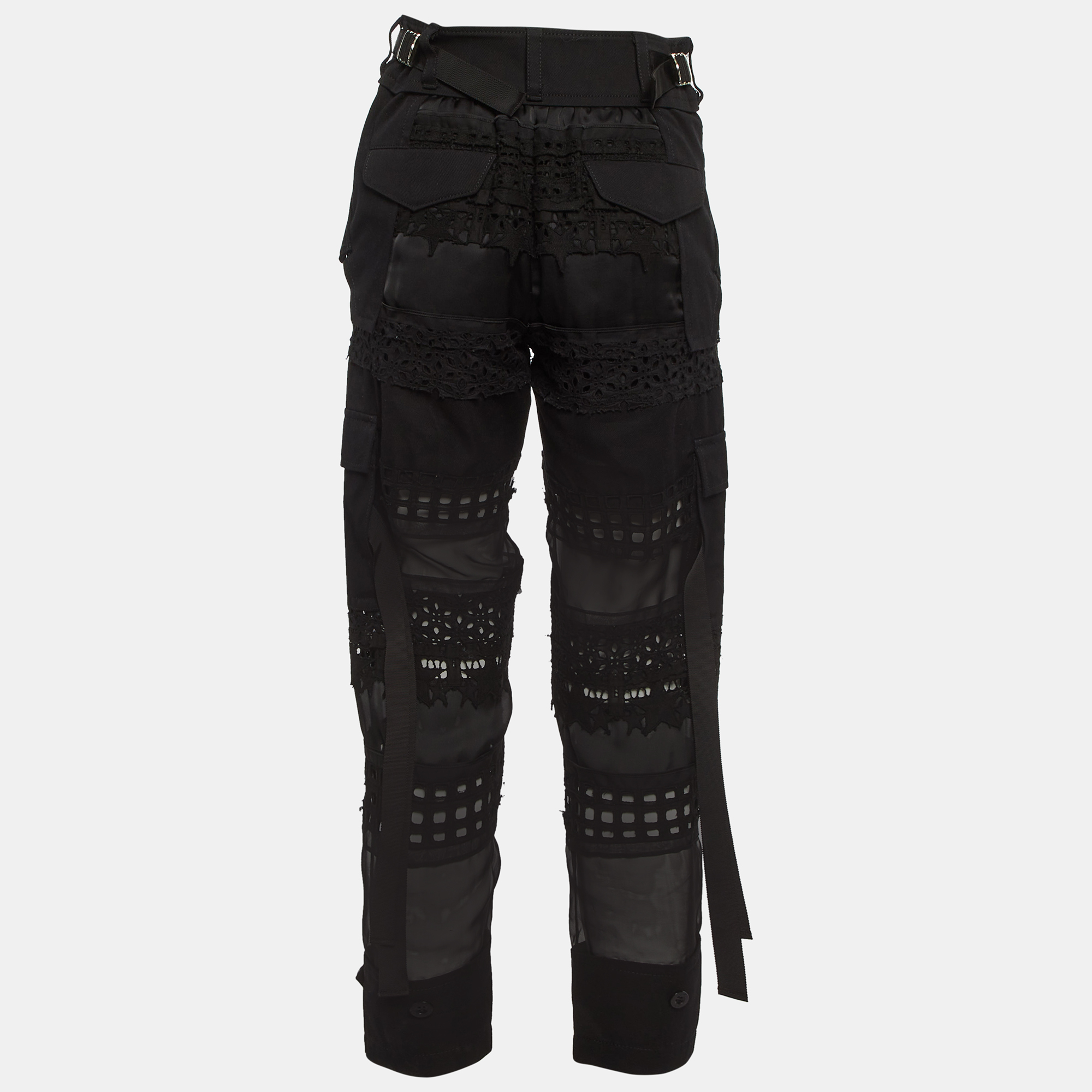 Sacai Black Eyelet Lace & Sheer Chiffon Paneled Trousers S, Clothing - Luxury Closet catalog