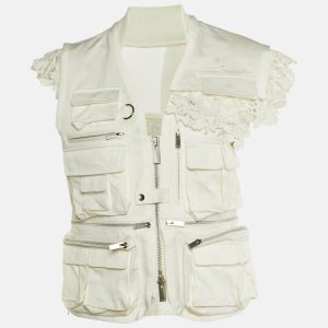Sacai White Cotton & Lace Zipper Utility Vest M, Coats & Jackets - Luxury Closet catalog