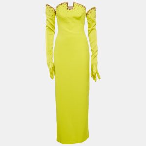 Safiyaa Lime Green Rhinestone Crepe Strapless Gown With Gloves S, Dresses - Luxury Closet catalog