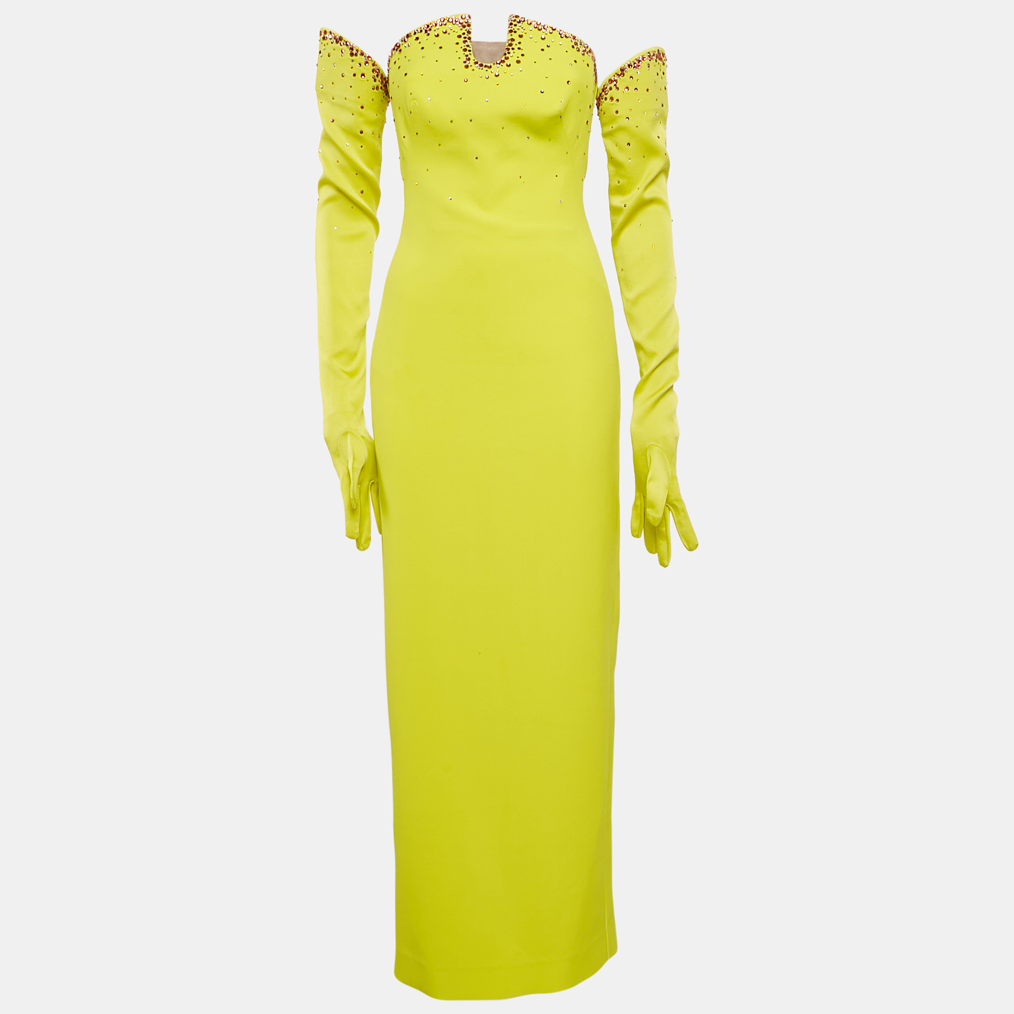Safiyaa Lime Green Rhinestone Crepe Strapless Gown With Gloves S, Dresses - Luxury Closet catalog