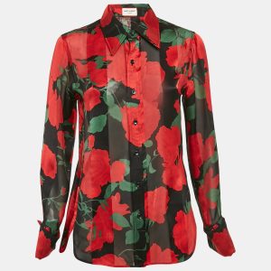 Saint Laurent Paris Black/Red Floral Print Semi-Sheer Silk Shirt S, Shirts & Tops - Luxury Closet catalog