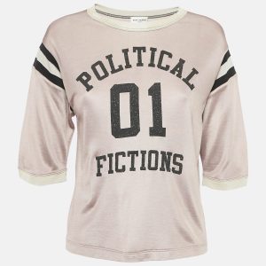 Saint Laurent Pink Varsity Print Jersey Crop T-Shirt S, Shirts & Tops - Luxury Closet catalog