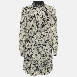 Saint Laurent Paris Black/Cream Floral Print Crepe Pleated Mini Dress S, Dresses - Luxury Closet catalog