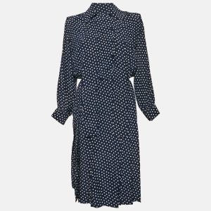 Saint Laurent Rive Gauche Navy Blue Polka Dot Silk Midi Dress M, Dresses - Luxury Closet catalog