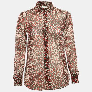 Saint Laurent Red Leopard Print Silk Sheer Shirt S, Shirts & Tops - Luxury Closet catalog