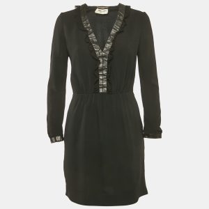 Saint Laurent Black Leather and Lace Trim Crepe Mini Dress M, Dresses - Luxury Closet catalog