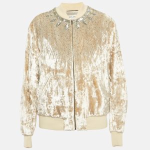 Saint Laurent Beige Lurex Velvet Embellished Bomber Jacket XXL, Sweaters & Cardigans - Luxury Closet catalog