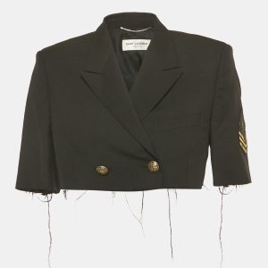 Saint Laurent Paris Black Logo Applique Detail Wool Raw Edge Cropped Jacket L, Coats & Jackets - Luxury Closet catalog