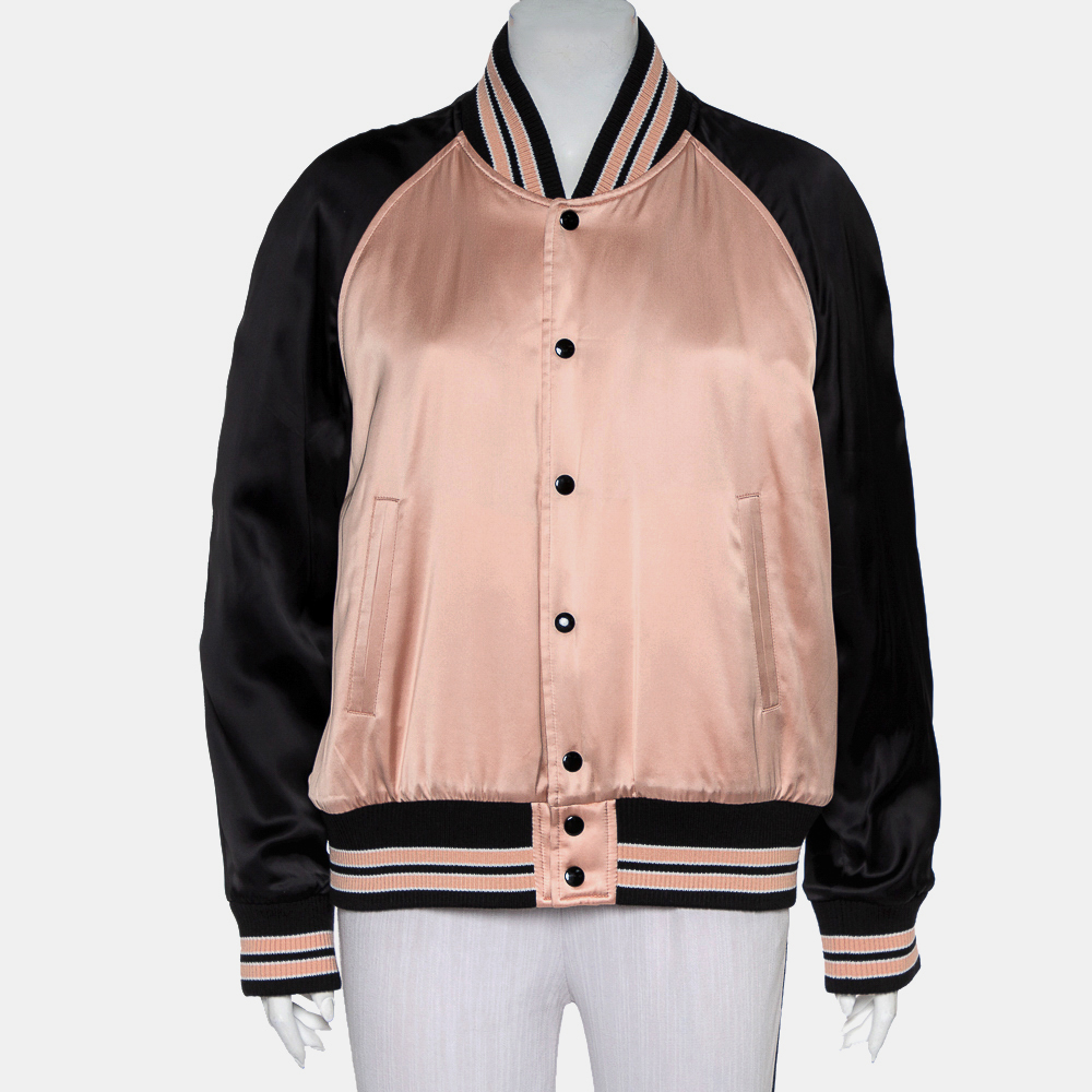 Saint Laurent Paris Black & Pink Satin Button Front Bomber Jacket L, Coats & Jackets - Luxury Closet catalog