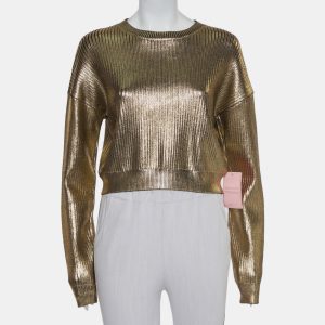 Saint Laurent Paris Gold Rib Knit Sweater S, Sweaters & Cardigans - Luxury Closet catalog