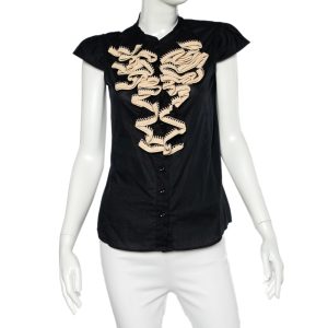 Yves Saint Laurent Black Cotton Crochet Ruffled Button Front Top M, Shirts & Tops - Luxury Closet catalog
