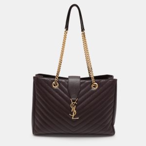 Saint Laurent Burgundy Matelass&eacute; Leather Monogram Shopper Tote, Tote Handbags - Luxury Closet catalog
