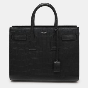 Saint Laurent Black Croc Embossed Leather Small Classic Sac De Jour Tote, Tote Handbags - Luxury Closet catalog