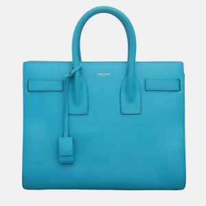 Saint Laurent Aqua Blue Leather Small Sac De Jour Bag, Tote Handbags - Luxury Closet catalog