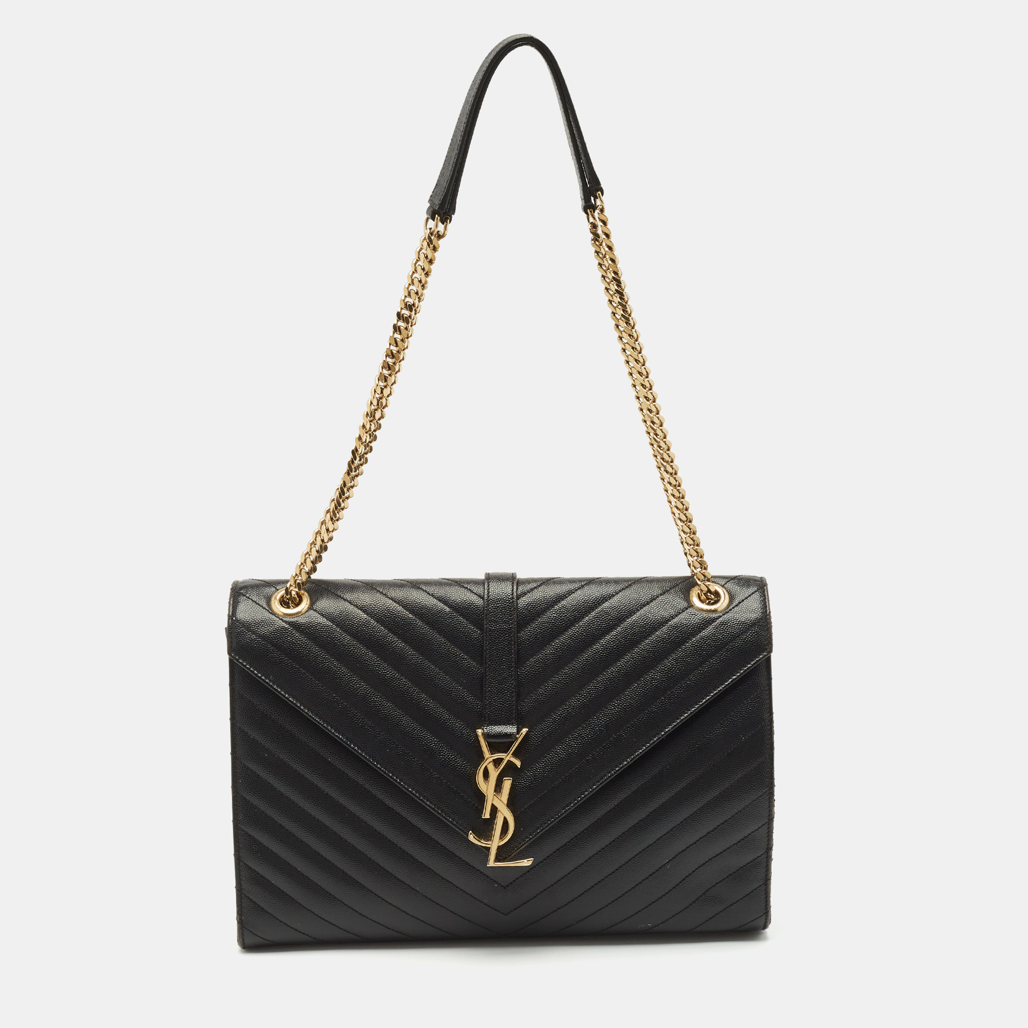 Saint Laurent Black Matelassé Leather Large Monogram Envelope Shoulder Bag, Shoulder Bags - Luxury Closet catalog