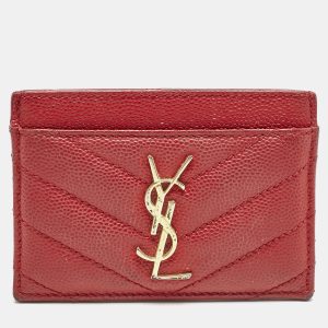 Saint Laurent Red Matelassé Leather Monogram Card Holder, Wallets & Money Clips - Luxury Closet catalog