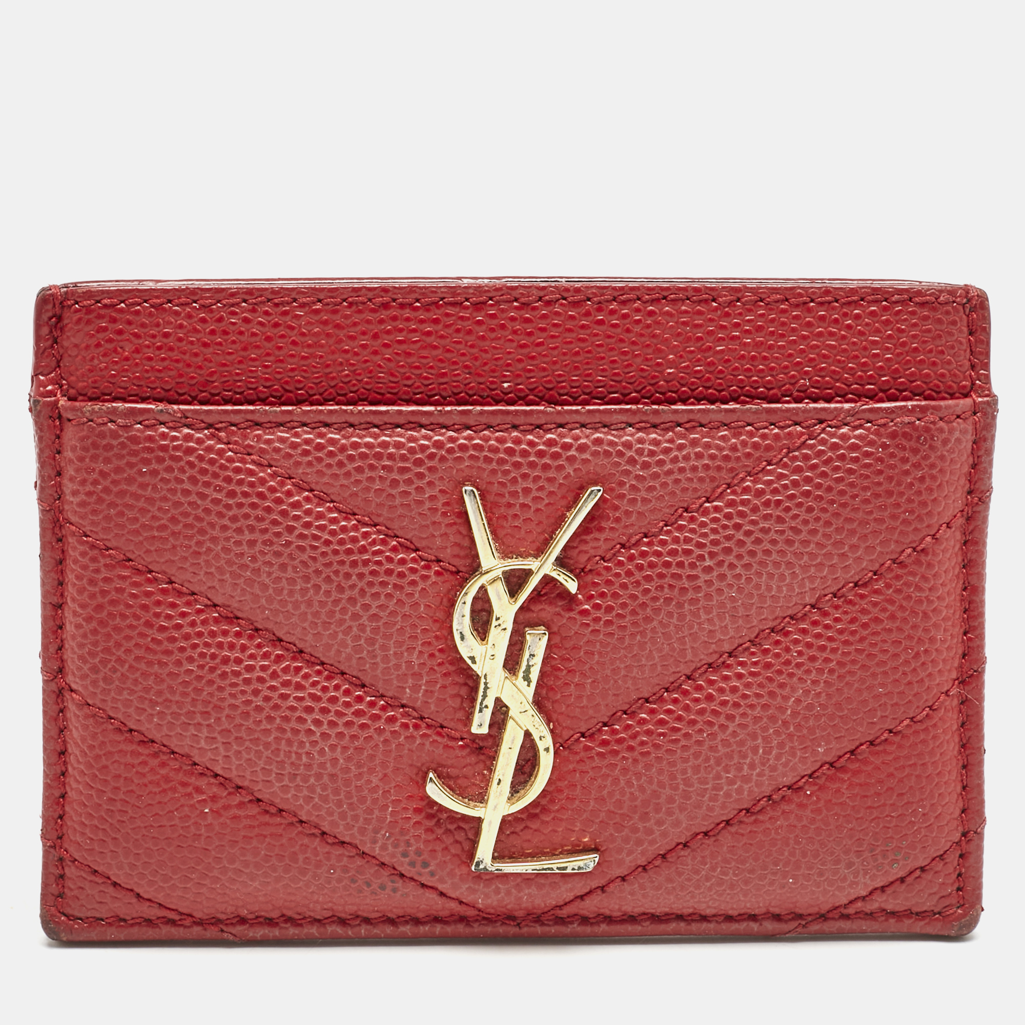 Saint Laurent Red Matelassé Leather Monogram Card Holder, Wallets & Money Clips - Luxury Closet catalog