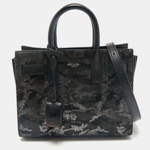 Saint Laurent Black Camo Suede and Leather Nano Classic Sac De Jour Tote, Tote Handbags - Luxury Closet catalog
